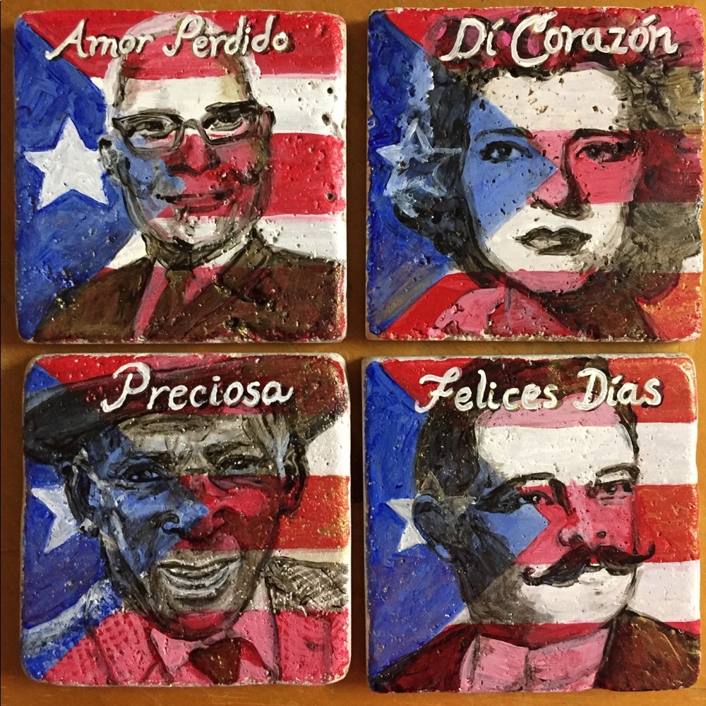 “Orgullo Boricua” hand painted coaster set